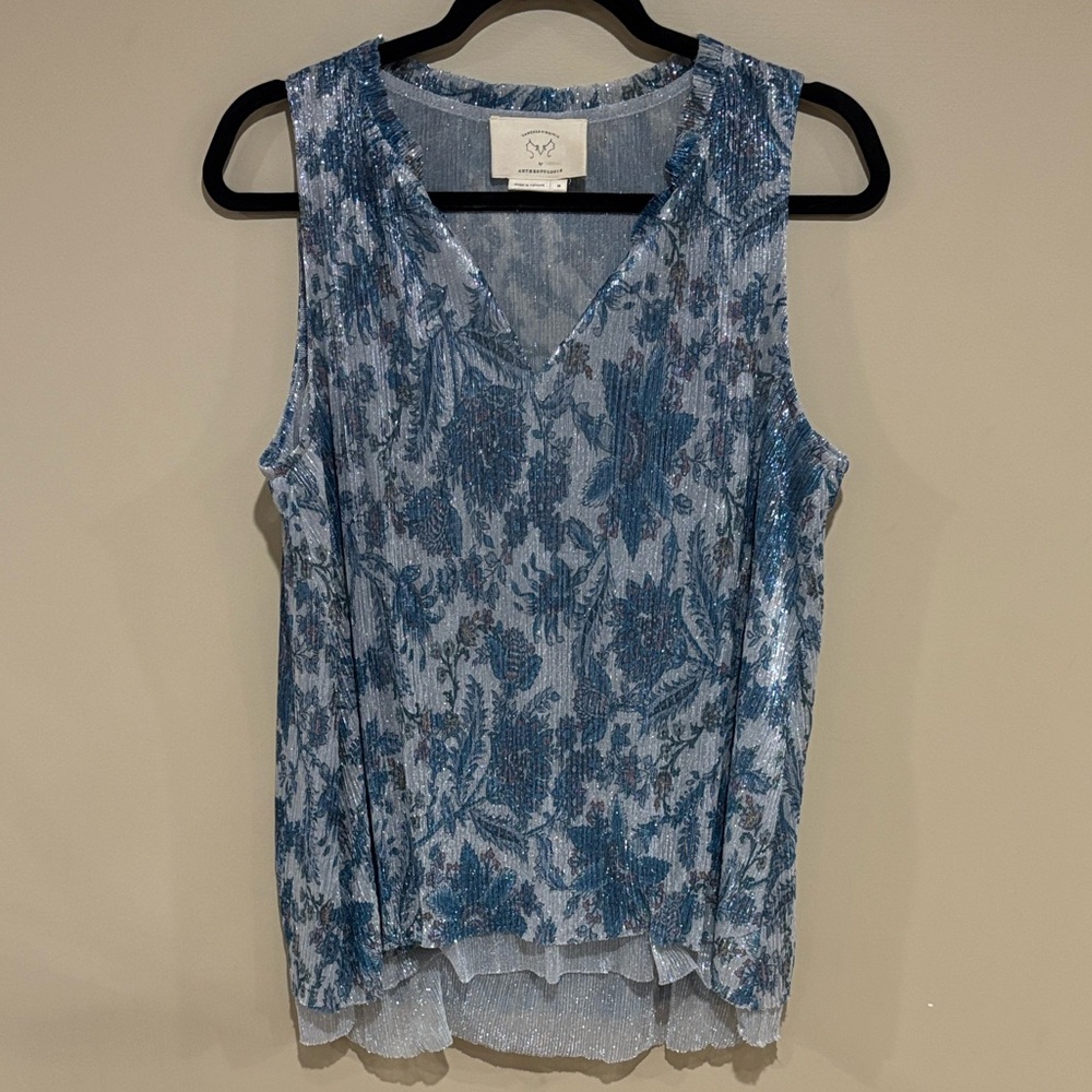 Anthropologie metallic floral pleated top - Picture 5 of 5